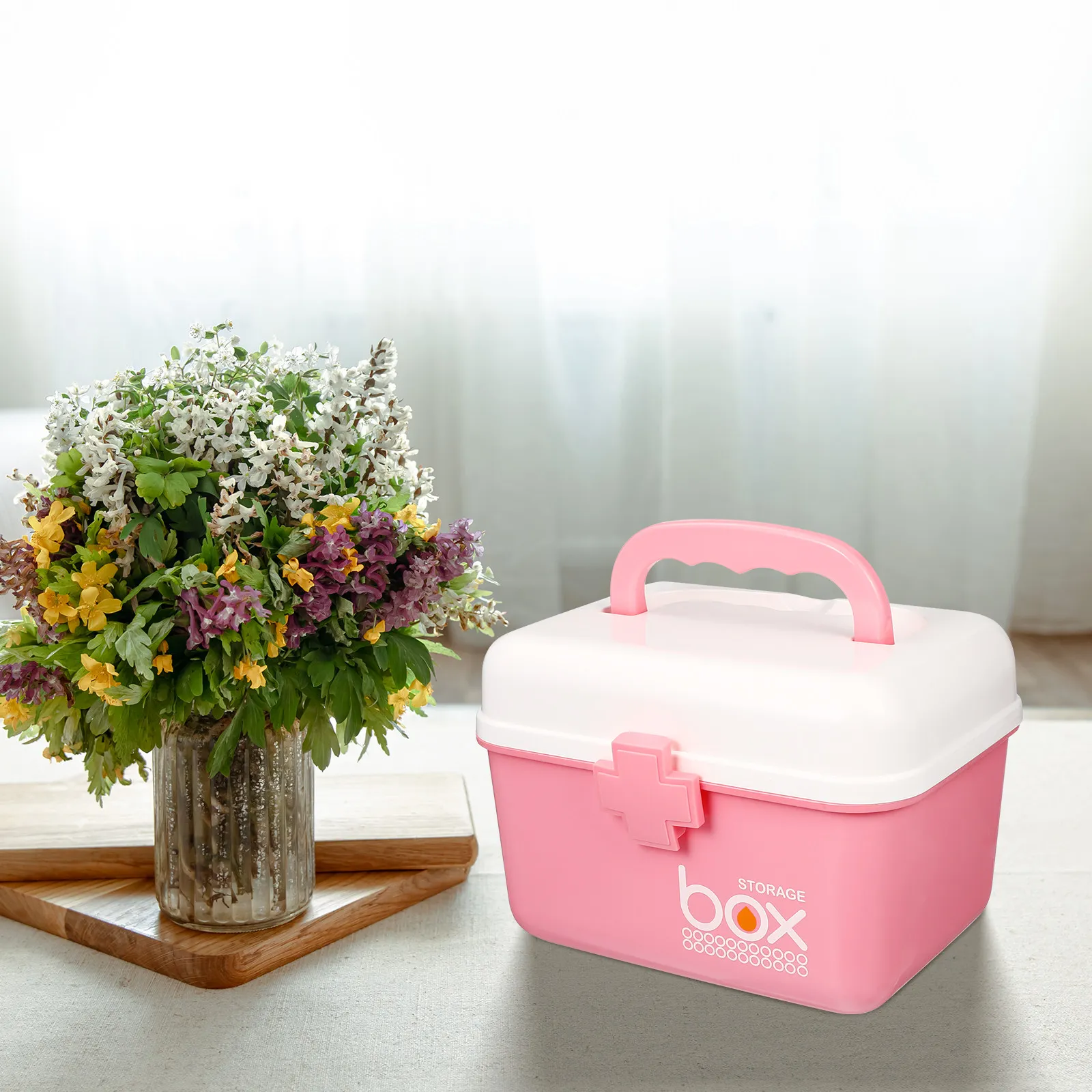 

Compact First Aid Box 21x16.5x15cm Shockproof Medicine Holder with Handle for Home Travel Medicine Storage Solution