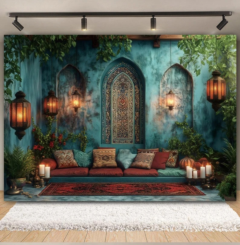 Eid Mubarak Photography Backdrop Moroccan Medieval Palace Mosque Temple Arabic Religious Al Fitr Festival Decor Photo Background