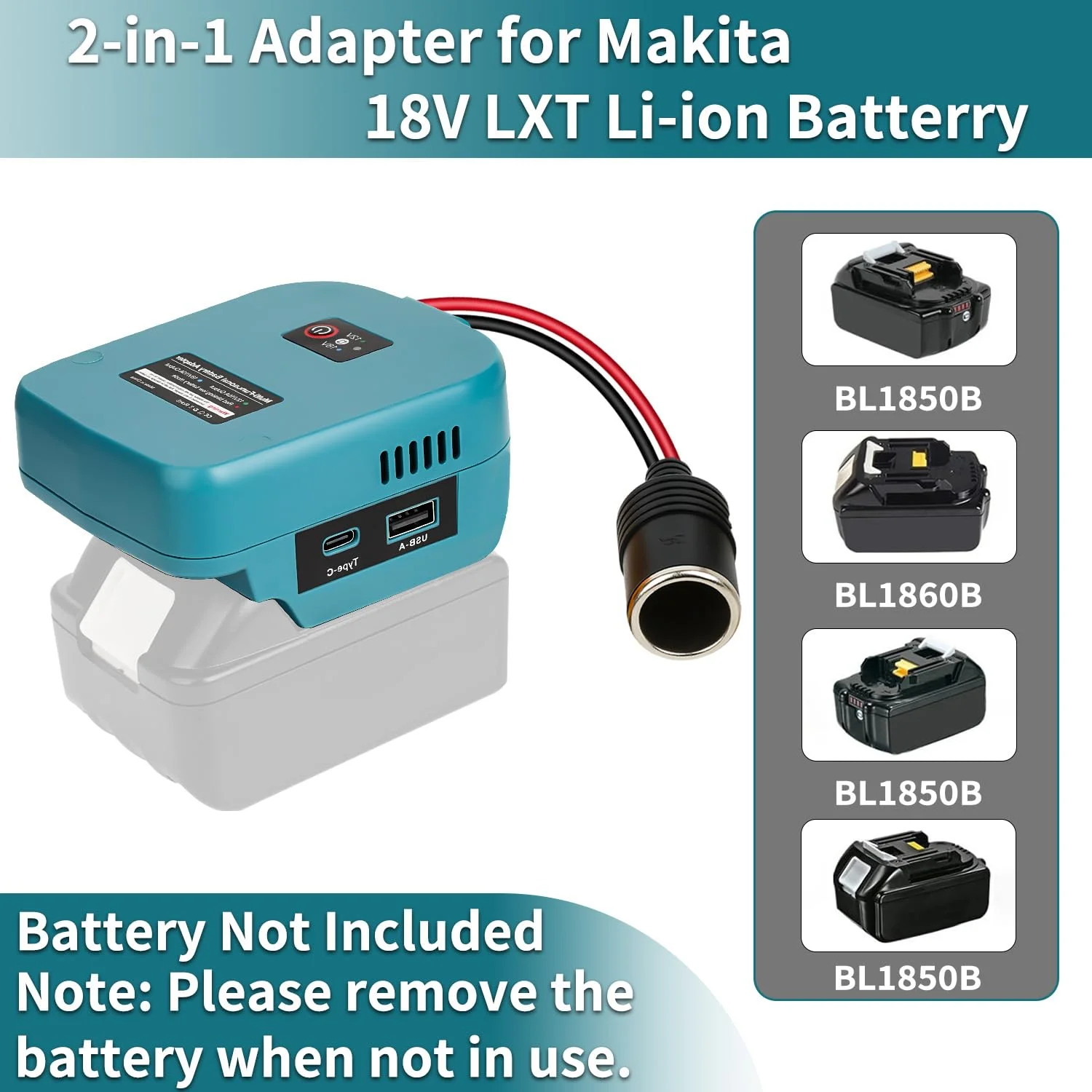 18V to 12V Step-Down Converter for Makita 18V LXT Battery (Tool Only) for Power Adapter Wheel Adapter, DC 12V 10A 120W BL1860