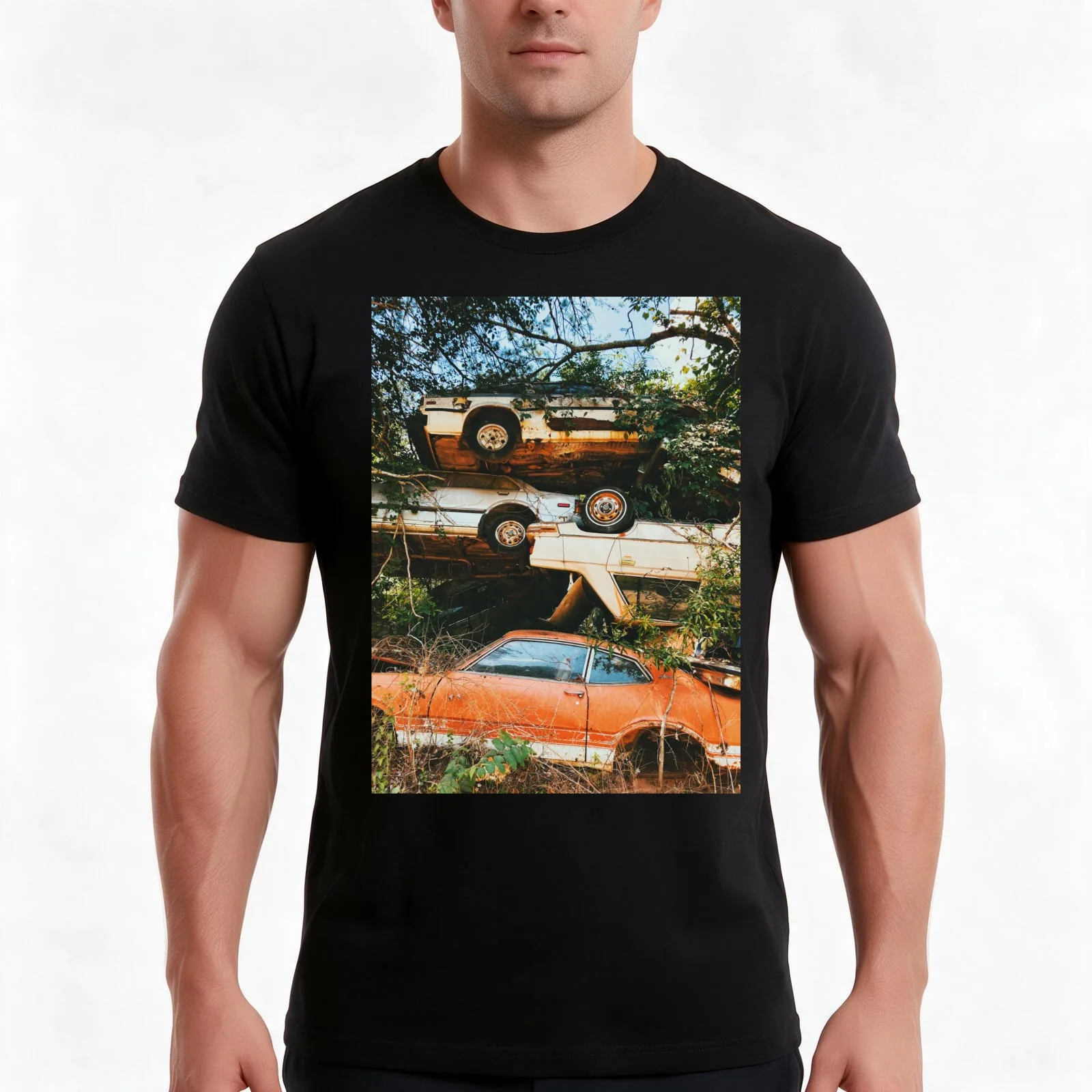 School Bus Graveyard 1 T-Shirt, Summer Casual Cotton Tee, Oversized Streetwear Tops, Vintage Graphic Print, Unisex Men Women