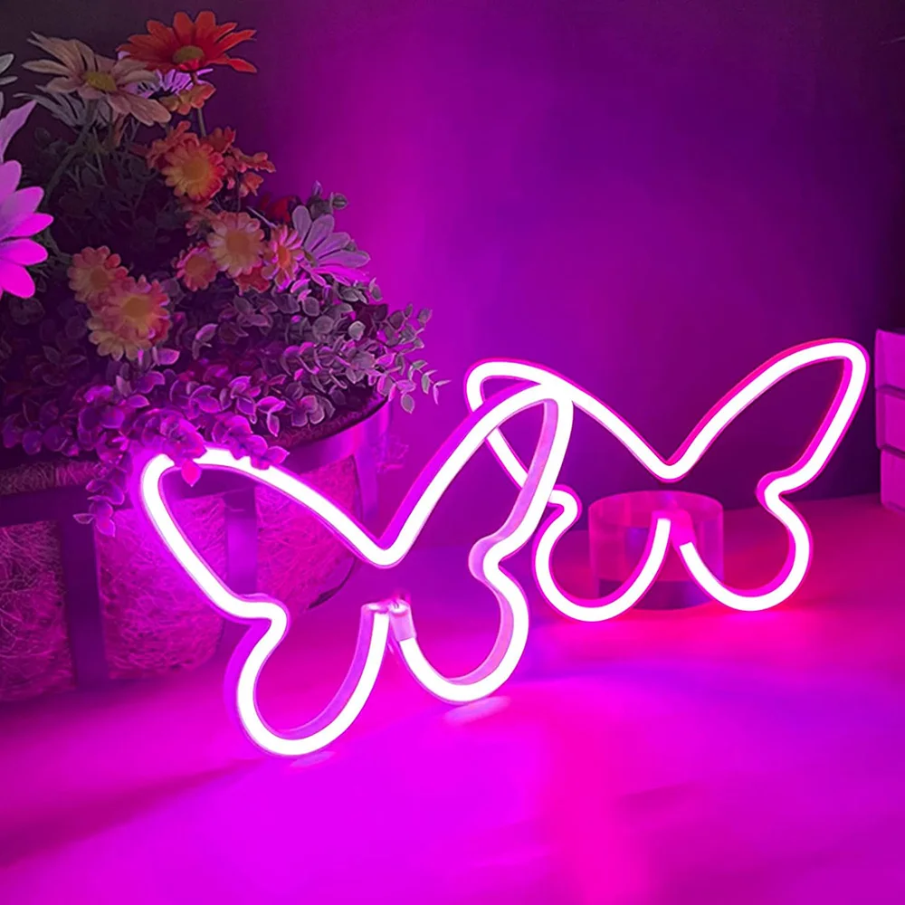 Butterfly Neon Sign USB/Battery Powered Cat LED Neon Light Skull Neon Lamp Wall Art Decor for Home Bedroom Birthday Gift Wedding