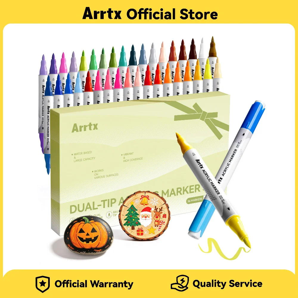 ARRTX Dual-Tip Acrylic Marker Pen，Cotton Core，Large Capacity，Double Color，Soft Tip，36 Set of 72 Colors