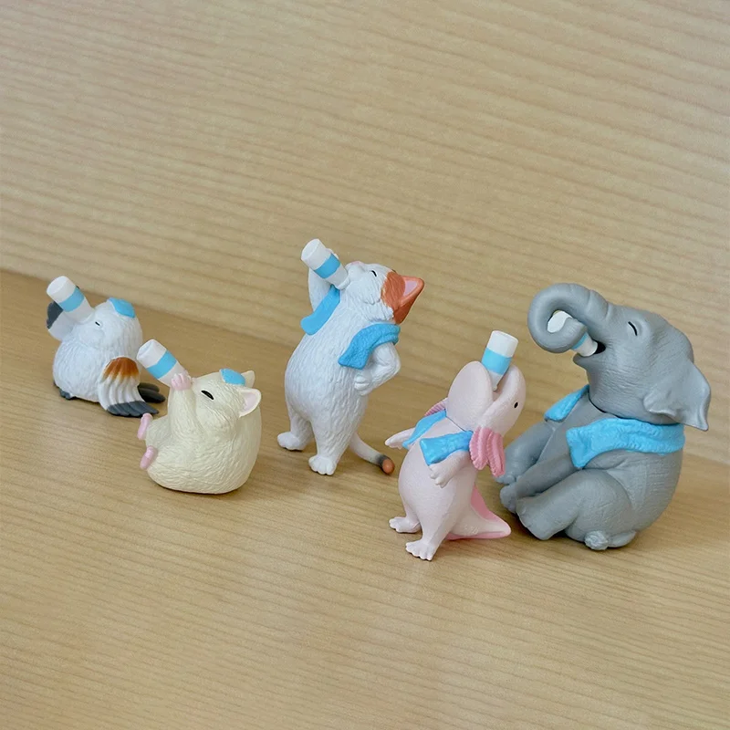 【在庫あり】新日本公式エール「ミルクを飲む動物たち」ガシャポン - 入浴後のサンショウウオ/猫/ゾウのフィギュア かわいい装飾