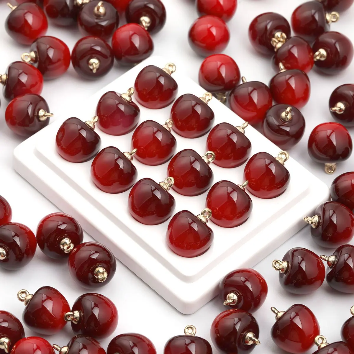 16pcs/32pcs 1.7x2cm Vintage Shiny Dark Red Cherry Acrylic Beads, Spacer Beads for DIY Bracelet Necklace Craft Supplies