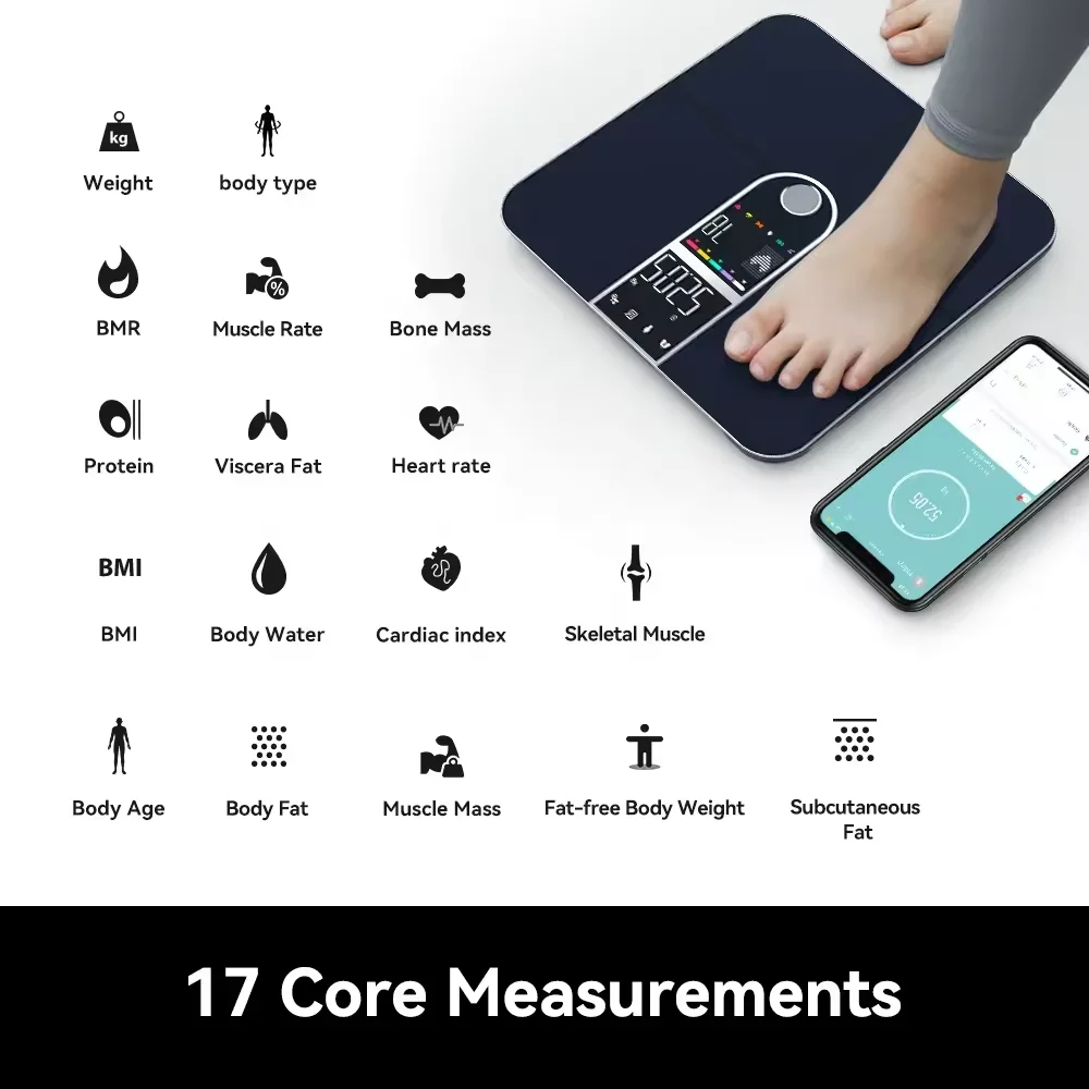 Smart Scale for Body Weight and Fat Percentage with All-in-one VA Display, Digital Bathroom Weight Scales