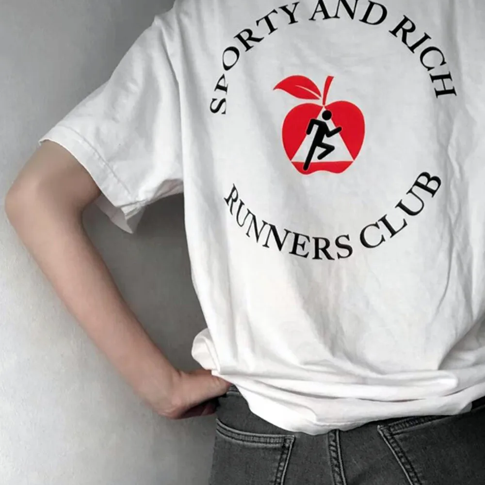 Vintage-Stil Running Club Druck Unisex Grafik T-Shirts Sommer Kurzarm lose lässige Tops ins Mode 100% Baumwolle T-Shirts