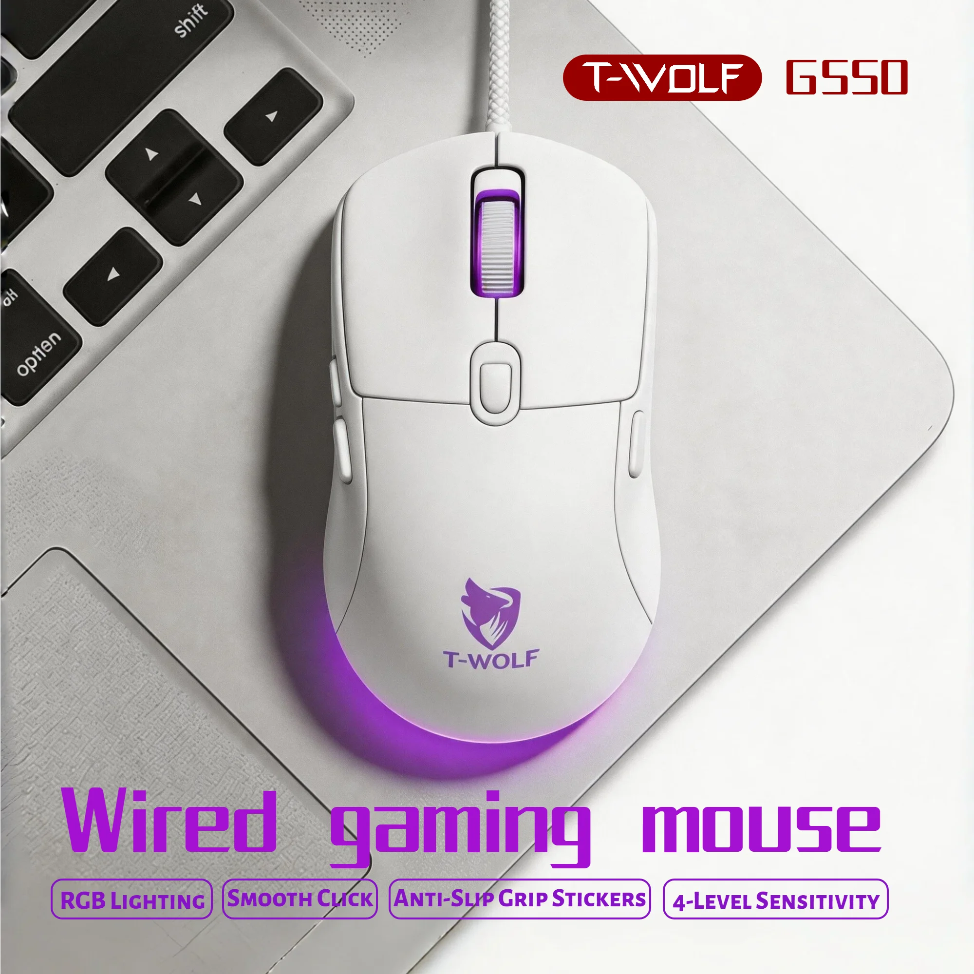 Wired Gaming Mouse RGB 6 Buttons Programmable Gaming Mouse 4 DPI Adjustable Gamer Mouse Ergonomic Computer Mouse 1.5m Braided Cable RGB Breathing Light Mouse for PC Laptop Desktop Gaming Mice Purple