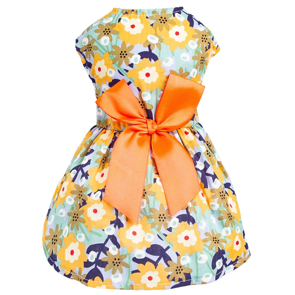 Summer Themed Hawaii Dog Dresses Holiday Dog Dress Flamingo Fruit Floral Pattern Bowknot Puppy Dresses for Girl Dogs Cats Beach