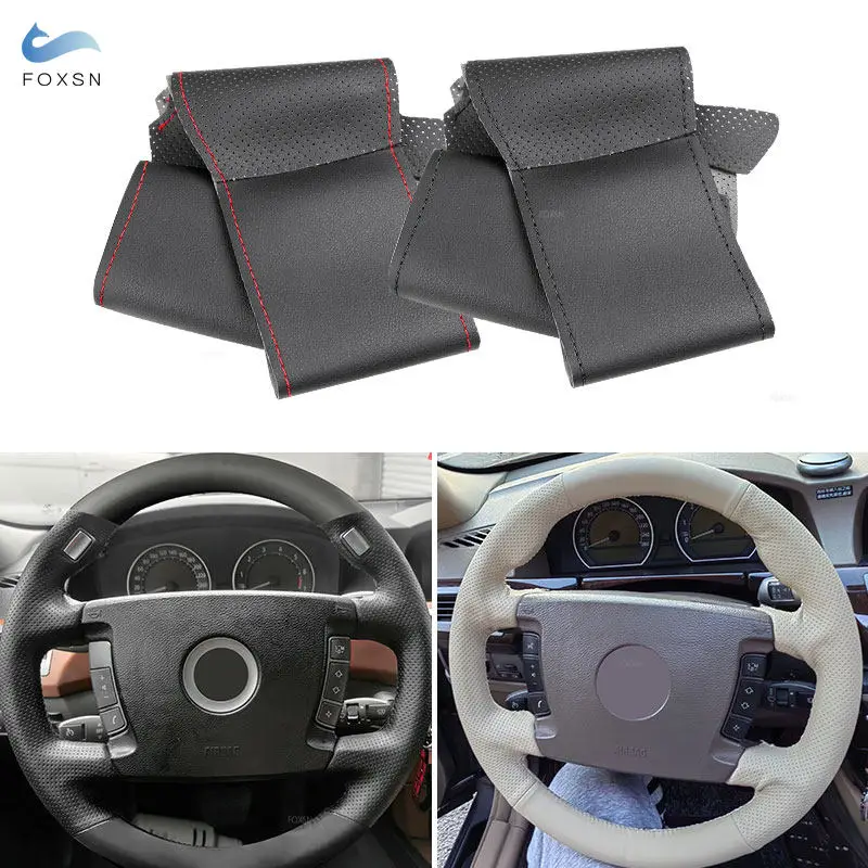 Braids on Car Steering Wheel For BMW 7 Series E65 E66 Long Wheelbase Sedan 2001-08 Hand-stitched Perforated Leather Cover Trim