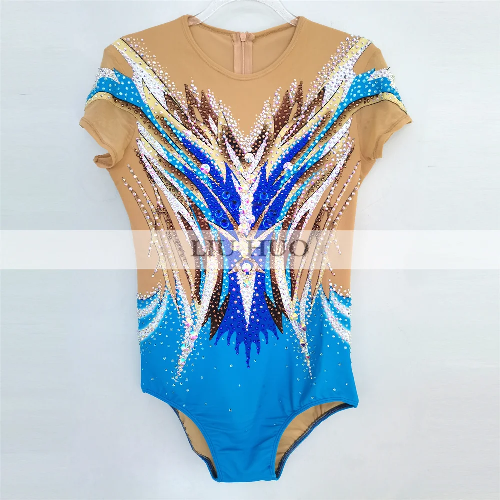 LIUHUO Leotardo de gimnasia rítmica aeróbico mujeres adultas disfraz de niña actuación competición vestido de baile profesional azul adolescentes