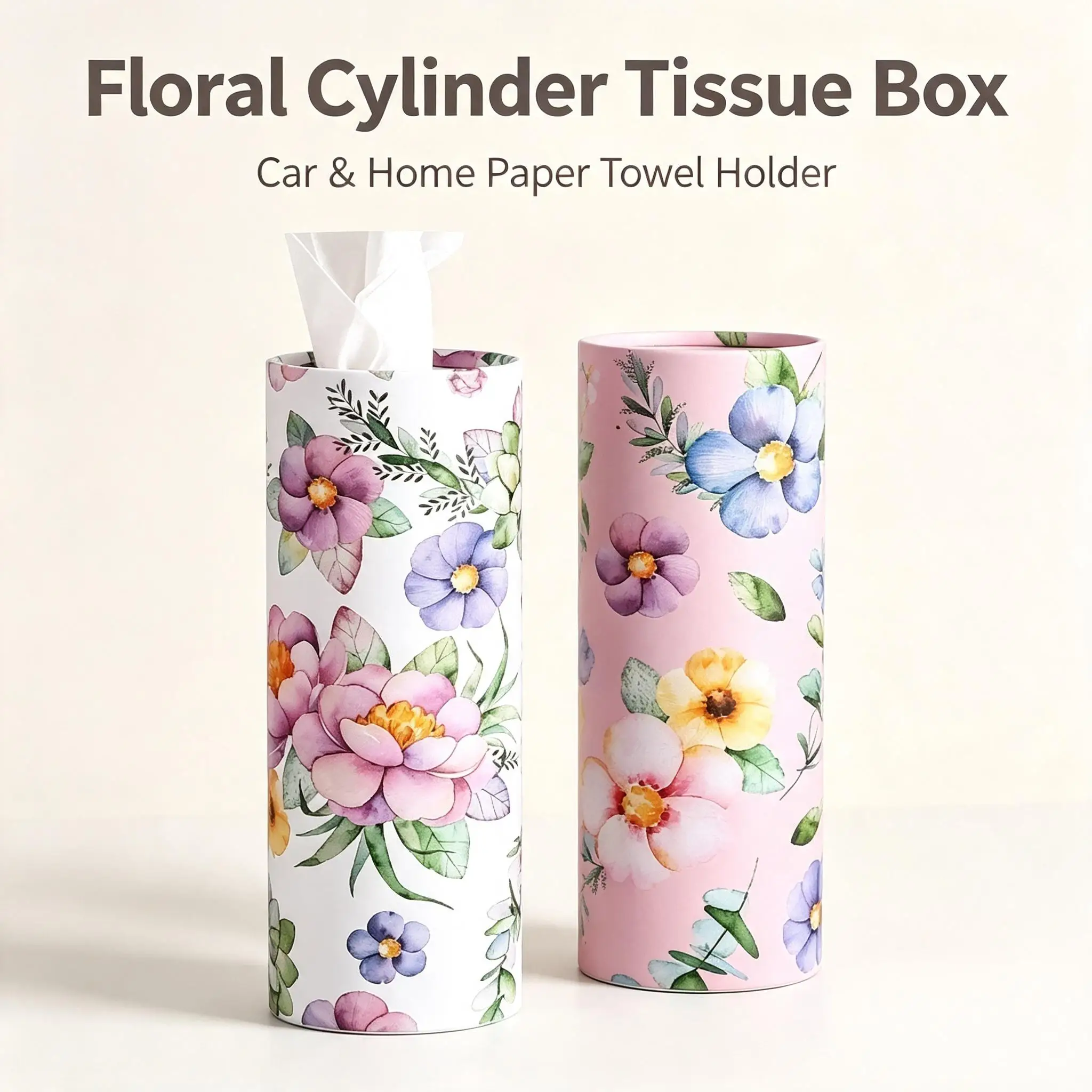 2-roll floral car tissue tube-cylindrical pink floral pattern,car seat wiping paper,including facial tissue,very suitable for ho