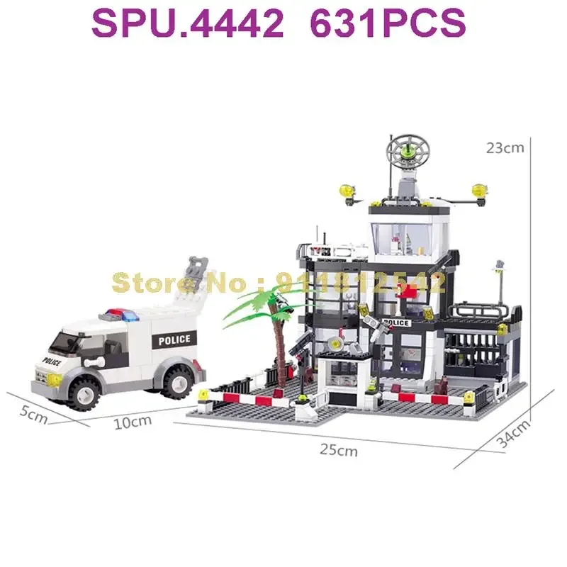 Police Station Military City Model Set Prison Car Policeman Boat Figures Building Blocks DIY Toy for Kids Birthday Boy Gift Moc