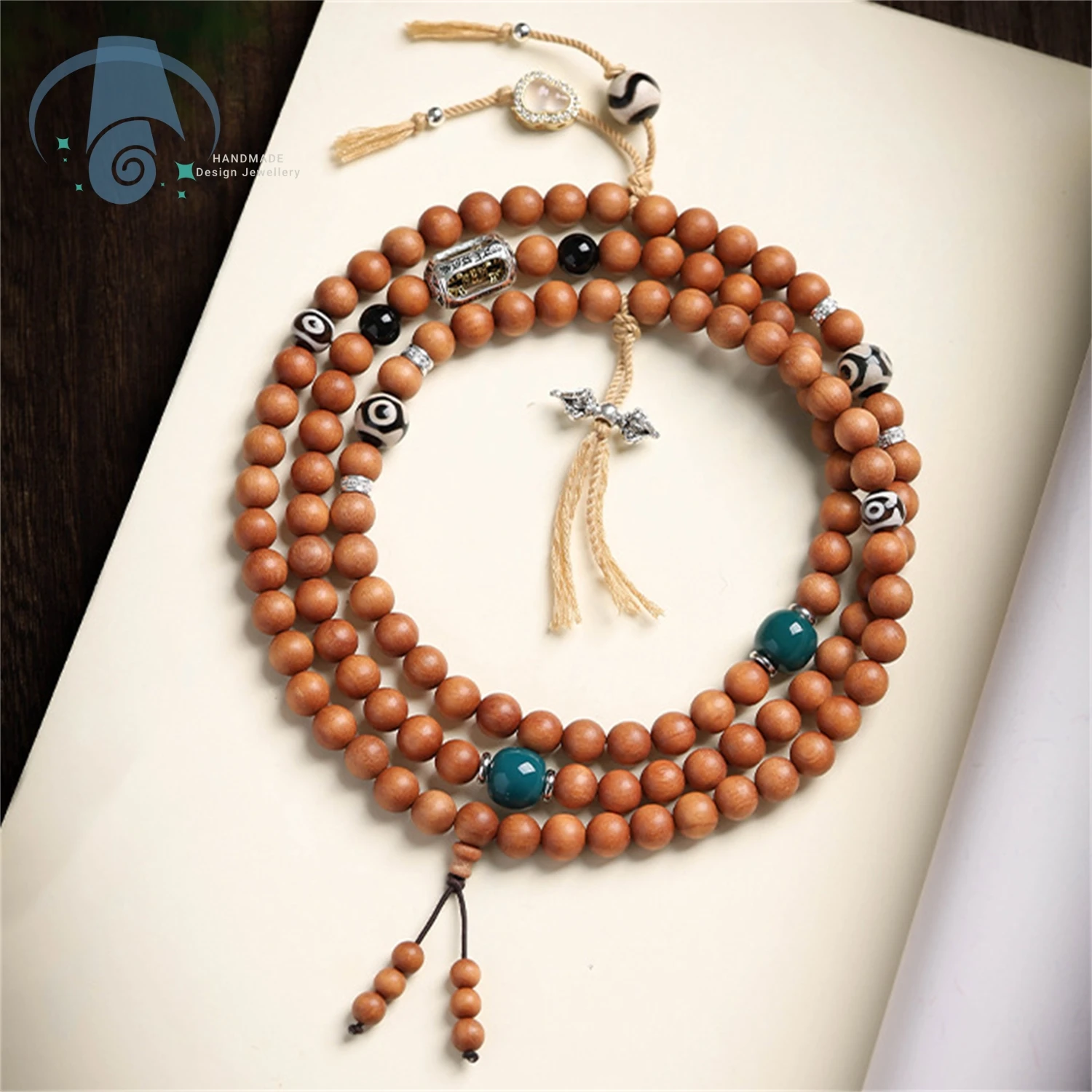 Natural Sandalwood 108 Beads Bracelet Multi Loop Hand Held Mala New Chinese Style Wooden Hand String for Men Women Unisex