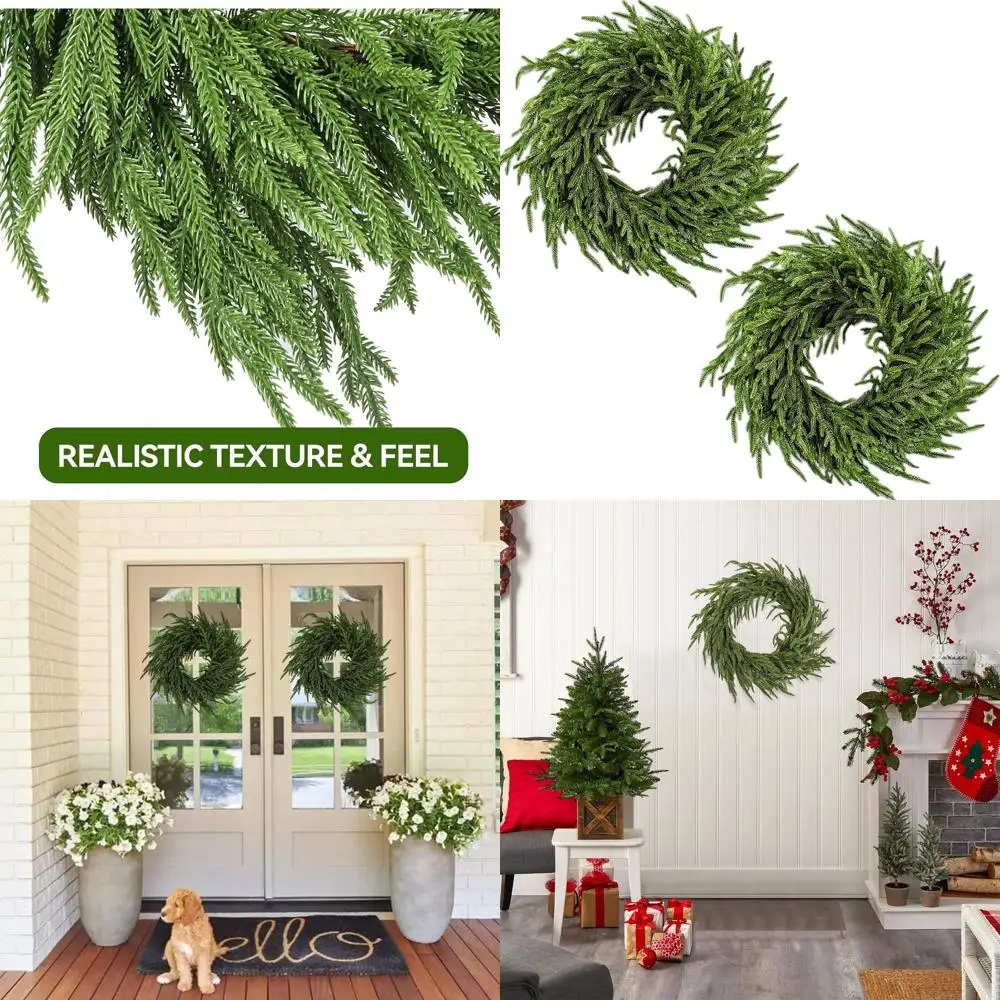 

Пара рождественских венков премиум-класса: Norfolk Pine & Cedar с красными бантами для внутреннего и наружного использования, сборка не требуется.