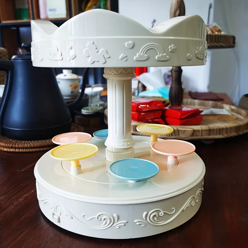 Vintage Carousel Double Layer Cake Stand Girls Afternoon Tea Party Rotating Wooden Display Dolls Playsets Toys for Kids NO CAKE