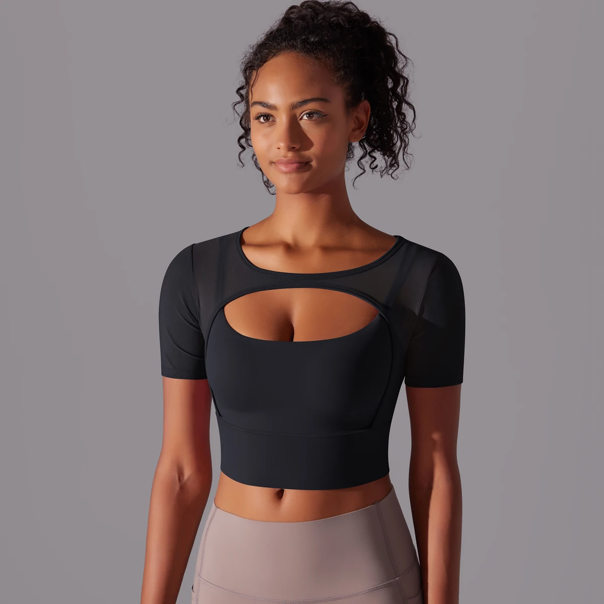 Frauen Mesh Yoga Shirt Sexy Kurzarm T-Shirt Sport Top Bluse Cover Up Quick Dry Gym Kleidung Laufen Fitness Tank Sportwear – Detail 13