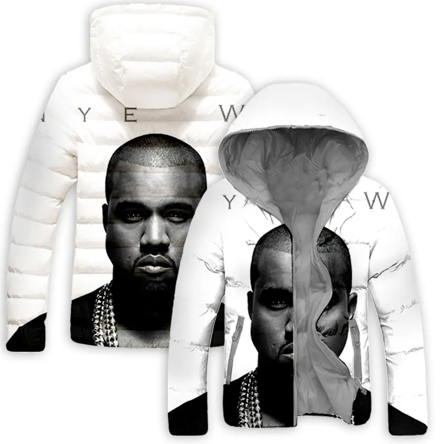 New Fashion 3D Printed  Kanye West  Zipper Down-filled Coat  Hooded Sweatshirts Harajuku Hoody Tops Clothing