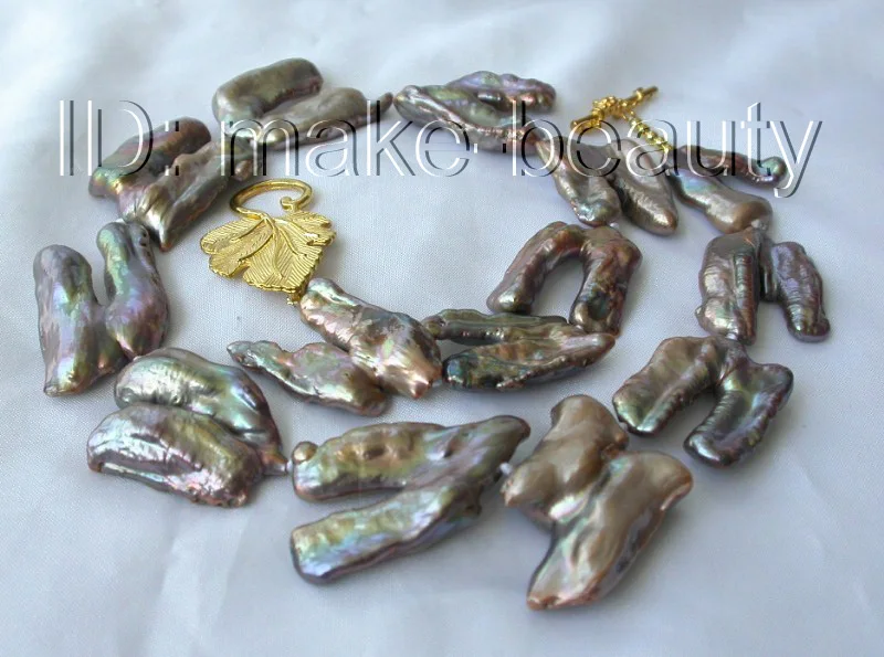 stunning big 30mm baroque Brown freshwater cultured pearl necklace h1060