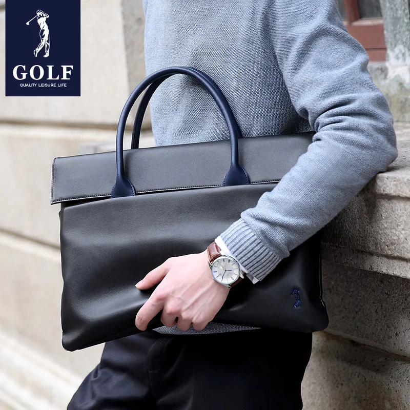 Valigetta da GOLF borsa da lavoro in vera pelle da uomo semplice e di grande capacità borsa per computer portatile in pelle bovina con strato superiore casual