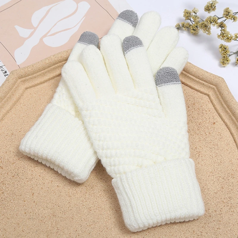 Men Women Warm Stretch Knit Mittens Imitation Wool Full Finger Guantes Female Crochet Cycling Thicken Winter Touch Screen Gloves