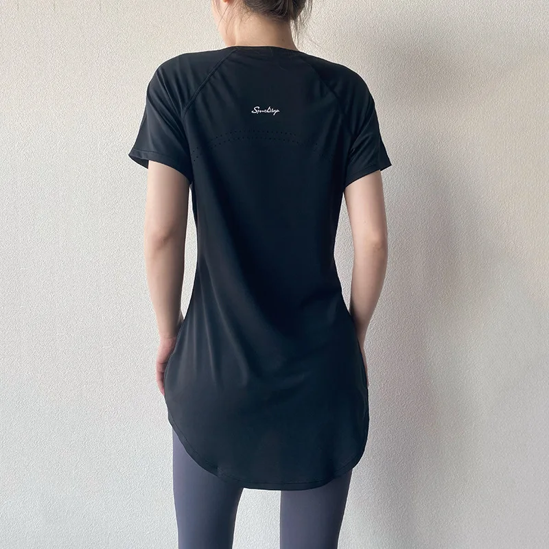 Yoga Sport Top For Women Short Sleeve Shirts Cover Hip Gym Shirt Fitness Workout Pilates Wear Fitted Tops Quick Dry Blouse