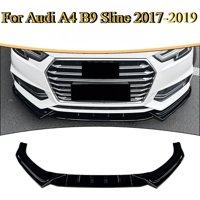 

Glossy Black Front Bumper Lip Spoiler Diffuser Splitters Body Kit Aprons Cover Guard Trim for Audi A4 B9 Sline 2017 2018 2019