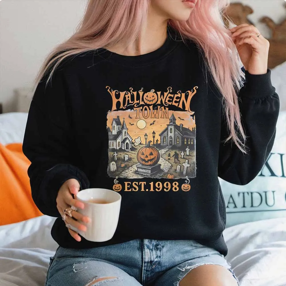 Retro Halloweentown Est 1998 Sweatshirt Halloween University Spooky Hoodie Vintage Halloween Pullover Herbst Lässige Sweatshirts