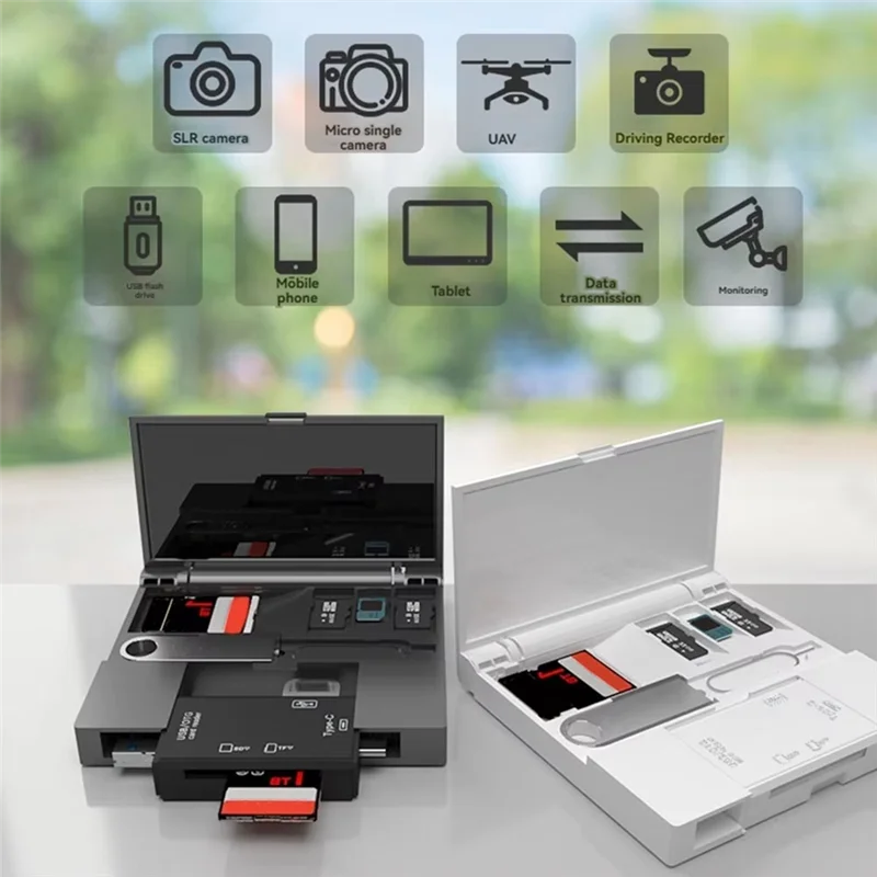 ABKI-7 In1 قارئ بطاقات متعدد الوظائف صندوق تخزين USB2.0 TF SD بطاقة الذاكرة حافظة مايكرو نوع C محول بطاقة صندوق تخزين B