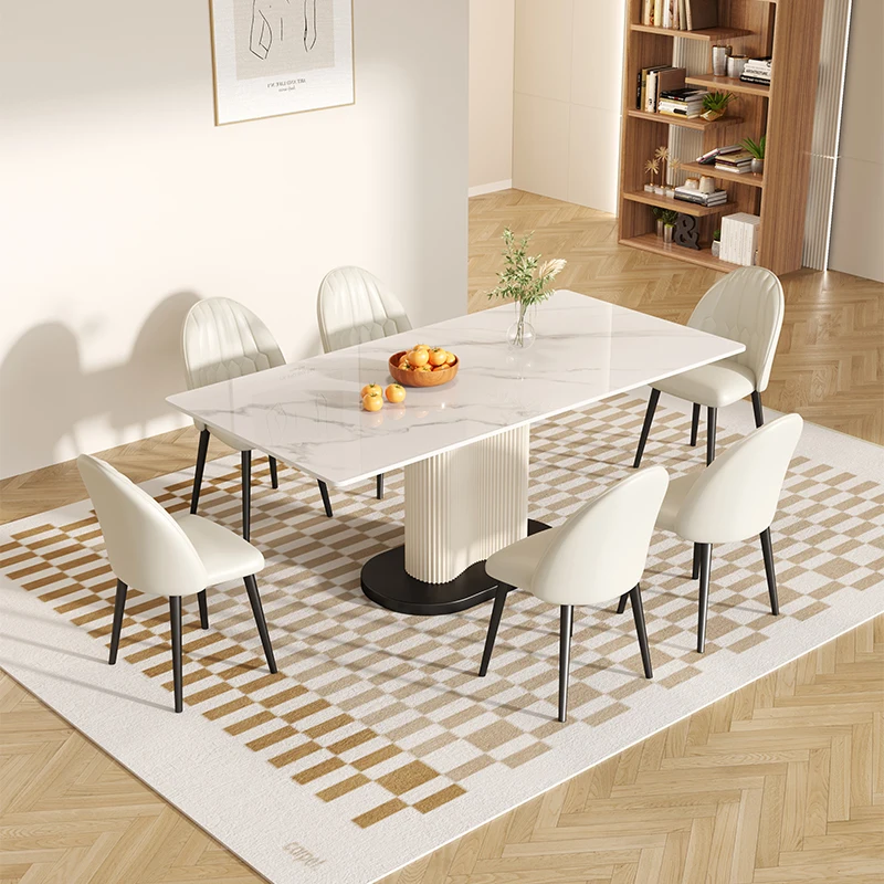 

Cream wind rock slab dining table household modern simple light luxury household small malist dining table and chair combination