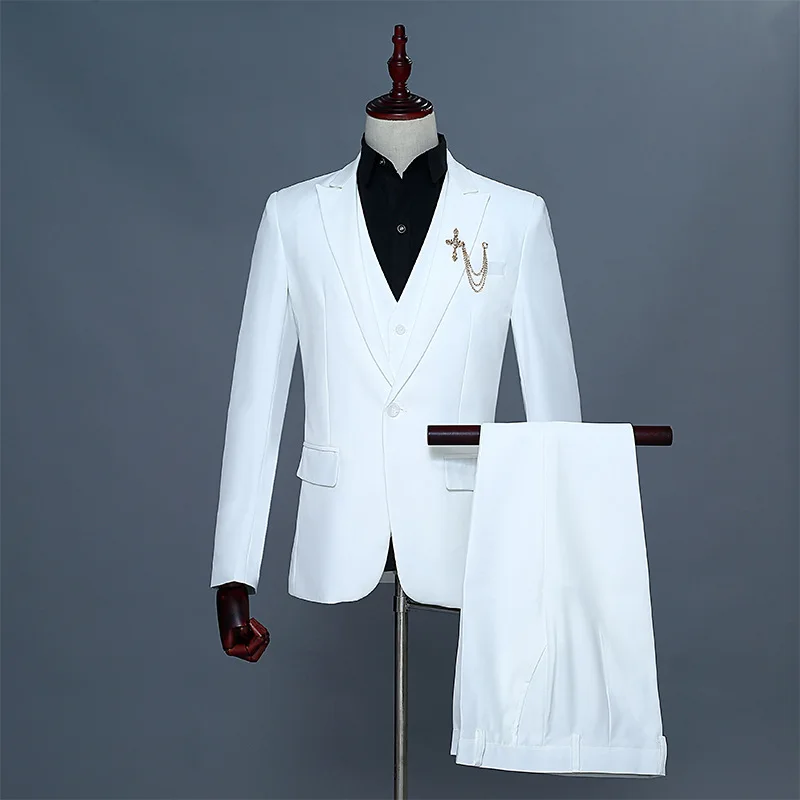 

HH067 Men's groom dress vest three-piece suit performance suit host emcee suit