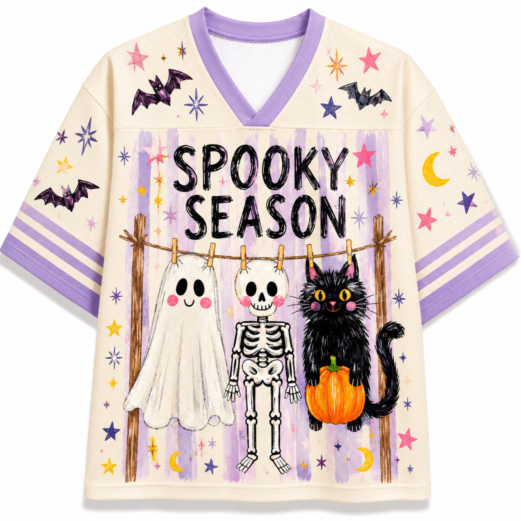 Halloween-Party-Veranstaltung mit Geisterthema, Sporttrikot-Stil, Herren- und Damen-T-Shirt in Übergröße, lockerer V-Ausschnitt, schnelltrocknendes Mesh-T-Shirt – Detail 4