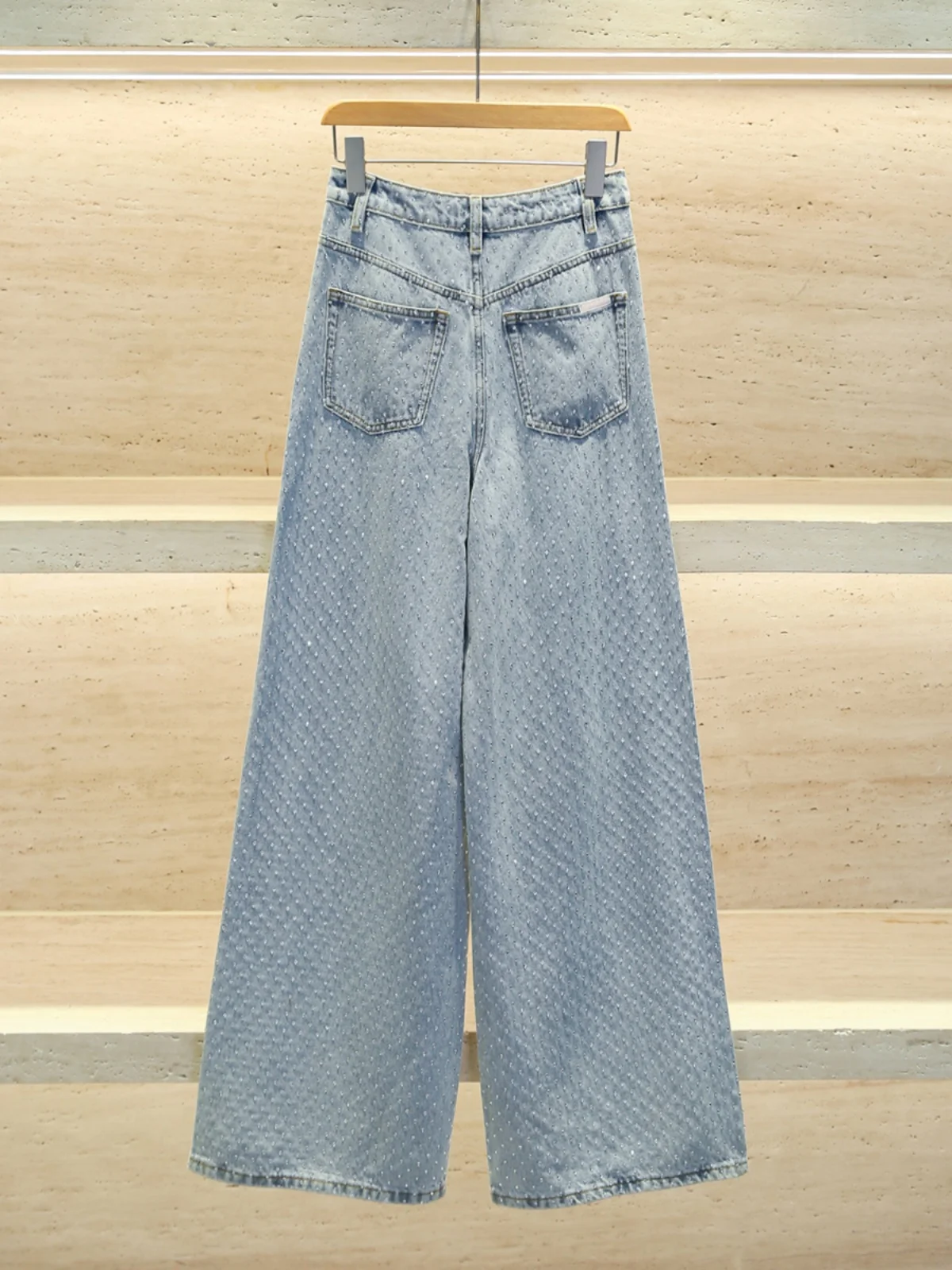 

High Waist Wide Leg Straight Cut Denim Jeans Women's Premium Spring New Heavy Bead Embellied Casual Faion Trousers