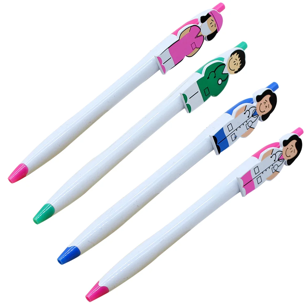 

4 Pcs Cartoon Stationery Pen Holder Nurse Gift Ballpoint Press-type Fun Pens Writing Office Portable Plastic Work Multi-use