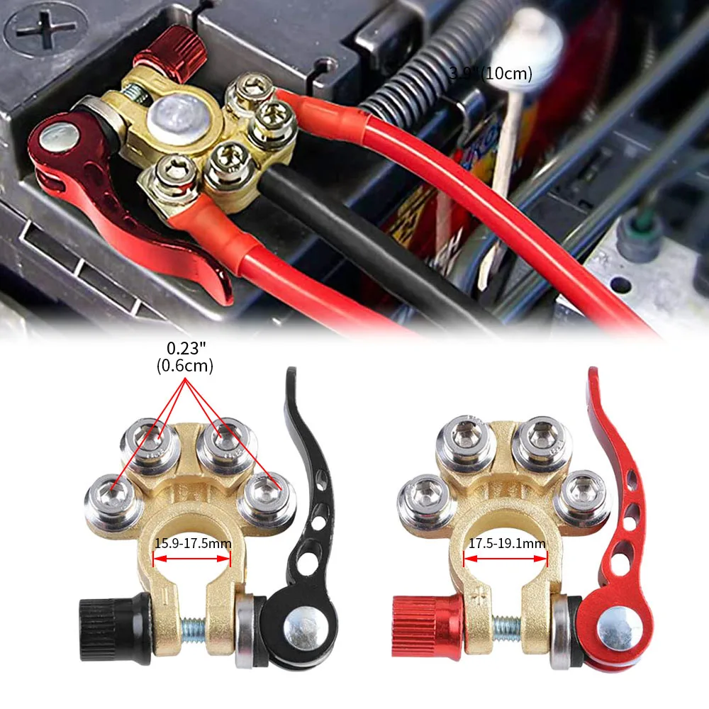 1 Pair 12V24V Car Battery Terminal Kit Automobile Parts Tools Quick Release Wire Cable Clamp Disconnect Connectors UTV Tractor