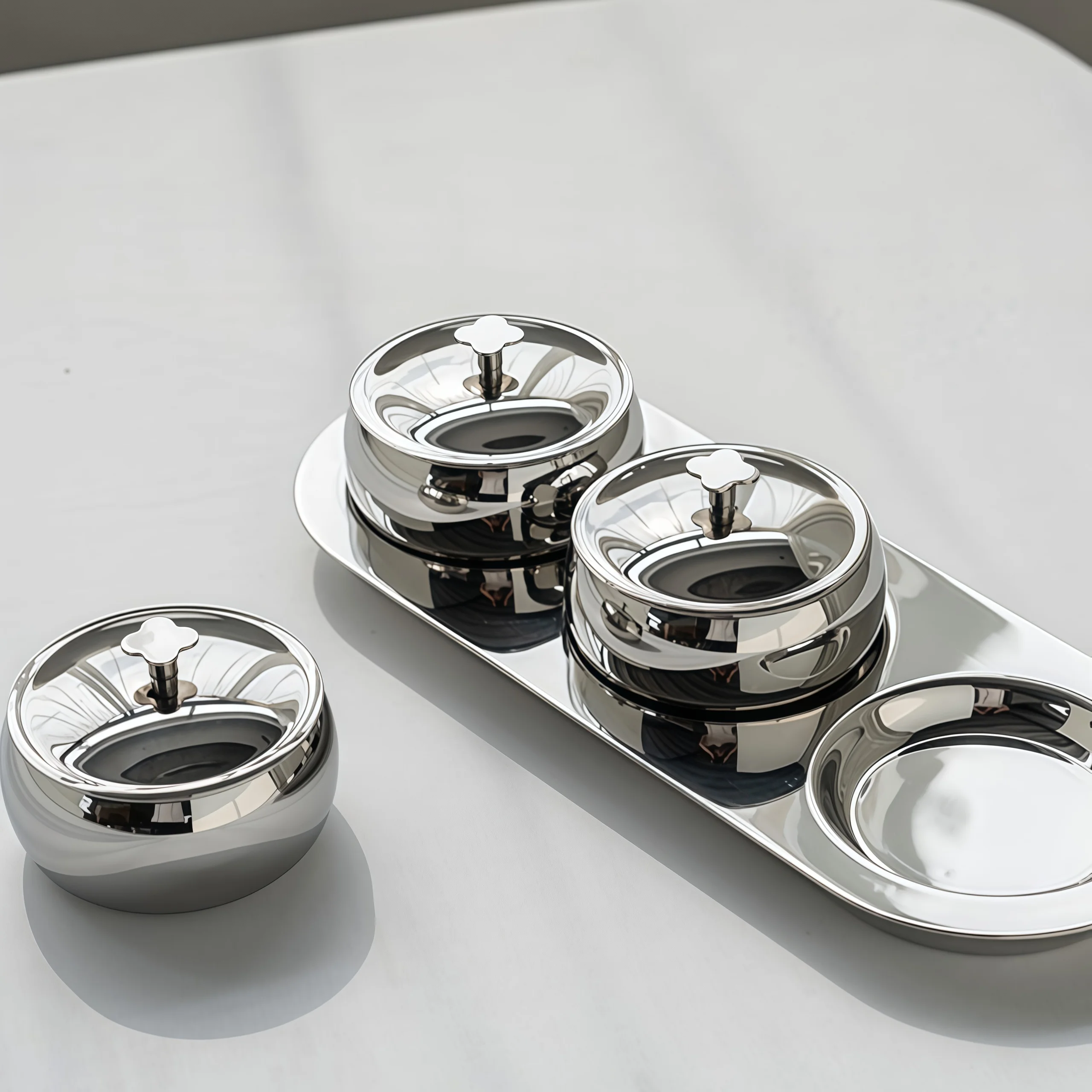 Premium Stainless Steel  Snack Serving Tray Set for Home Coffee Table Candy Dessert Dry Fruit Bowl