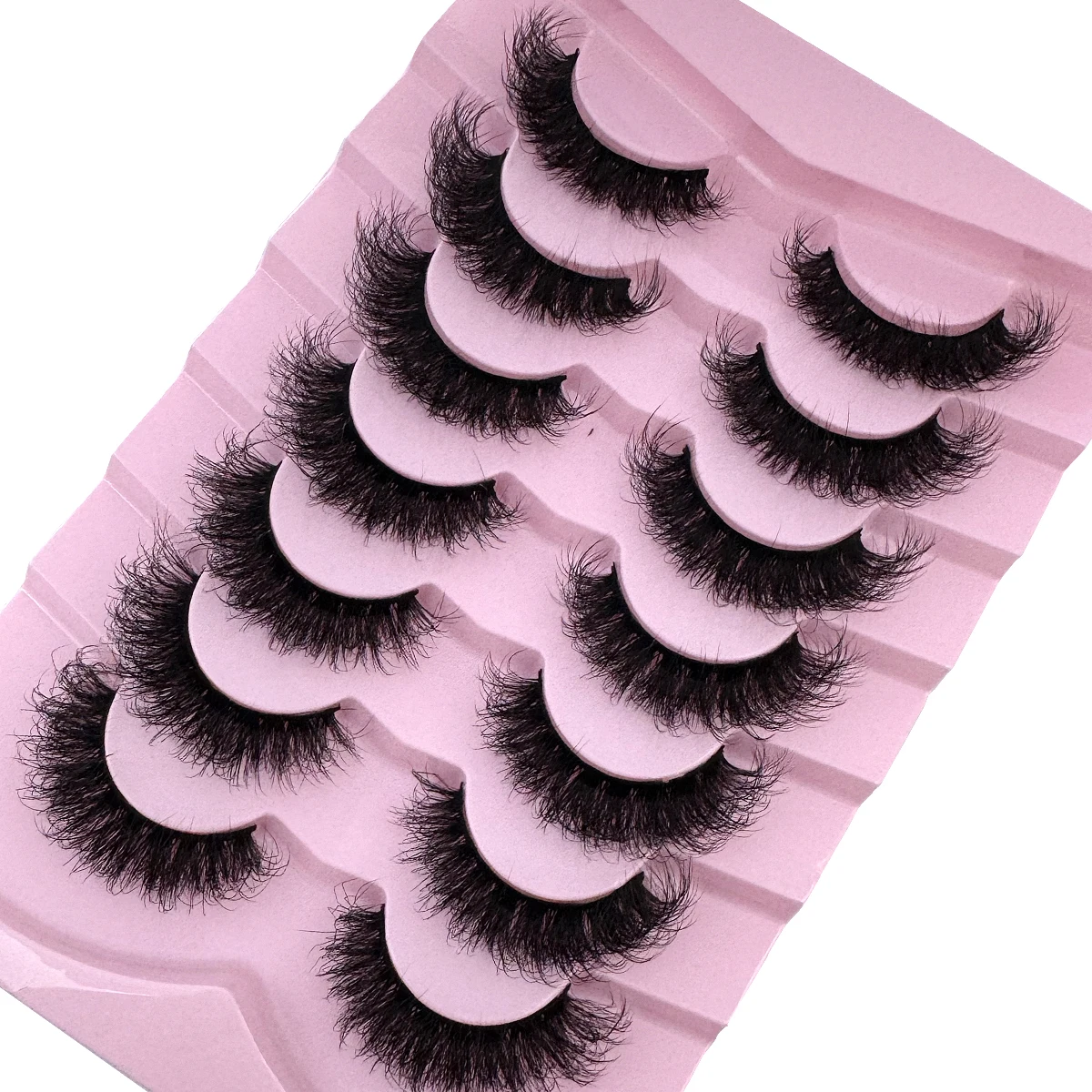 7ペアのDロールふわふわロール、ドラマティックで乱雑なつけまつげ、再利用可能、柔らかく快適な漫画の猫目まつげ