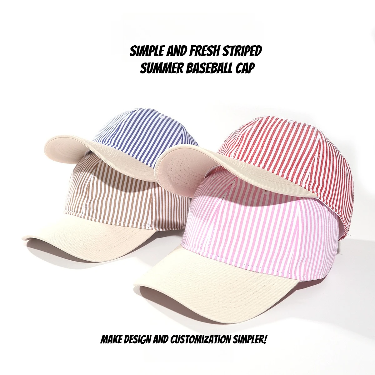 1pc Korean Style Fresh Stripe Baseball Cap for Women,summer Casual Men Peaked Caps Outdoor Women Adjustable Snapback Hats