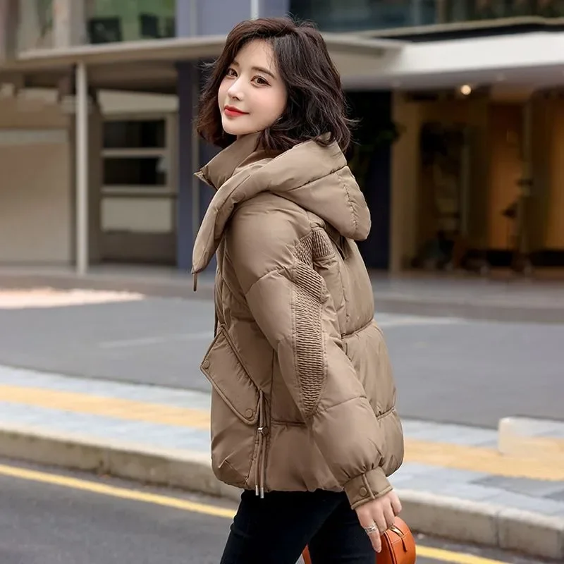 Nuevo estilo chaqueta acolchada de plumón para mujer talla grande versión coreana aspecto suelto más delgado gorra desmontable Chaqueta corta chaqueta de plumón cálida