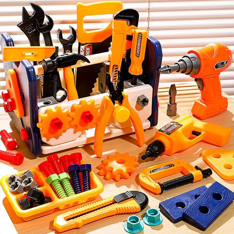 Children's Tool Box Set with Electric Toy Drill Kids Power Construction Toy Pretend Play Toy Repair Tools Kit for Toddler Boys