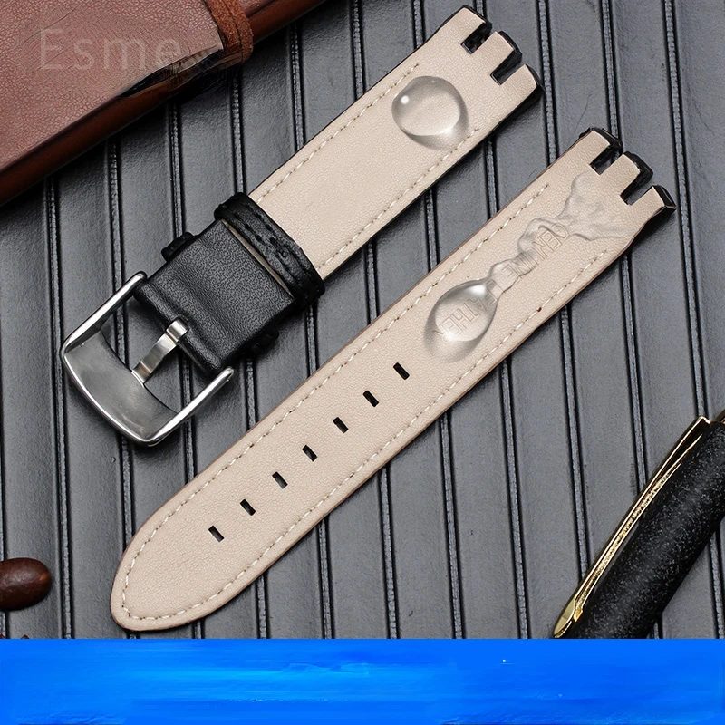 For Swatch Yts401 402403g Genuine Leather Watch Strap Waterproof Sweat-Proof Arc Interface Watchband Accessories 20mm