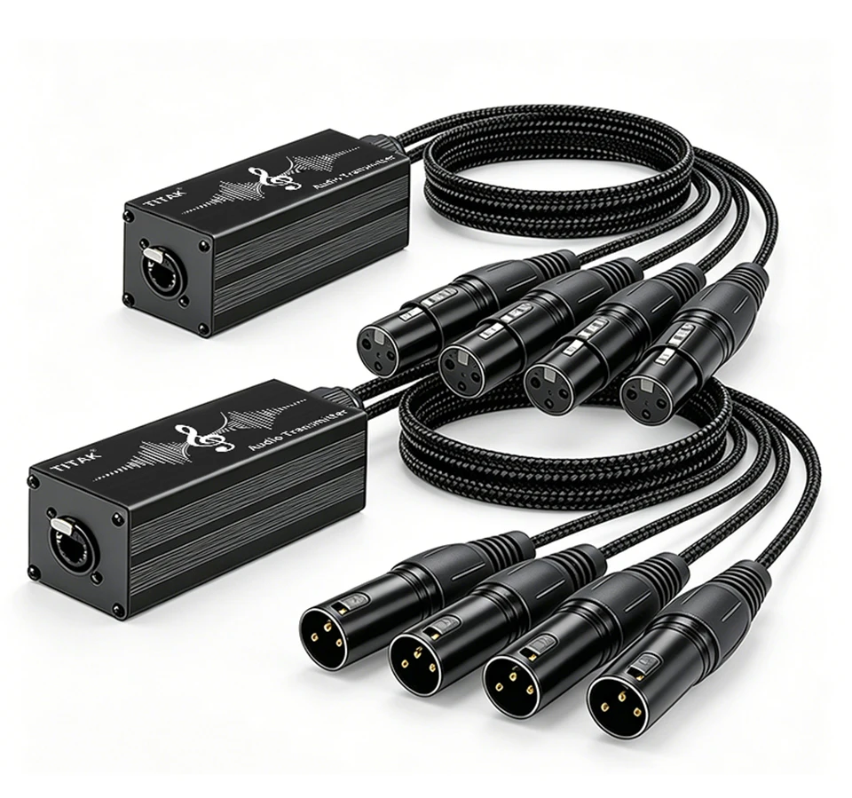 TITAK 4-Kanal 3-Pin XLR Snake Multi-Netzwerk-Extender über Cat6-Kabel für Bühnenbeleuchtung, Aufnahmestudios, Audio-DMX-Übertragung – Detail 1