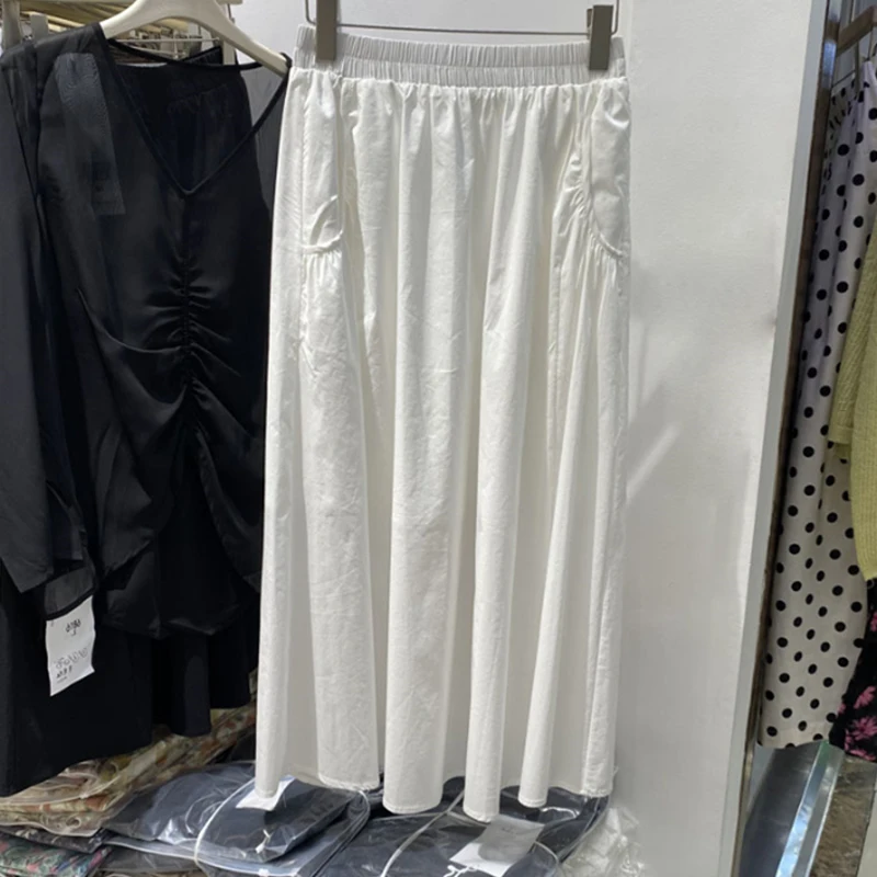 Saia longa linha A de cintura alta estilo coreano feminino, moda casual, solta, nova