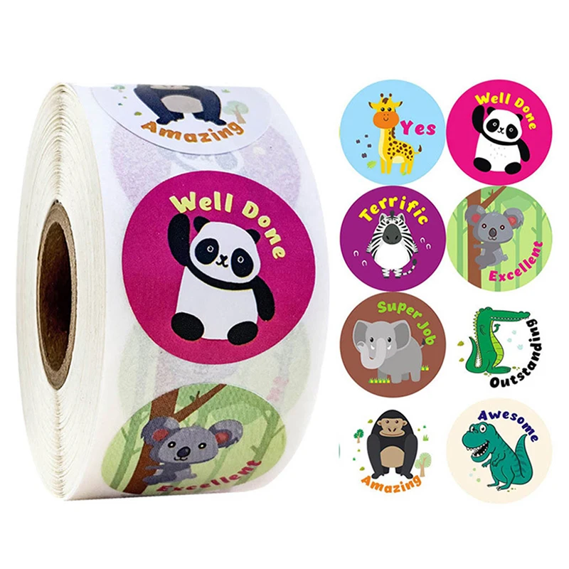 4 Roll 25mm Round Stickers for Kids Animal Pattern DIY Scrapbooking Sticker 4 Roll 25mm Stickers for Kids School Supplies