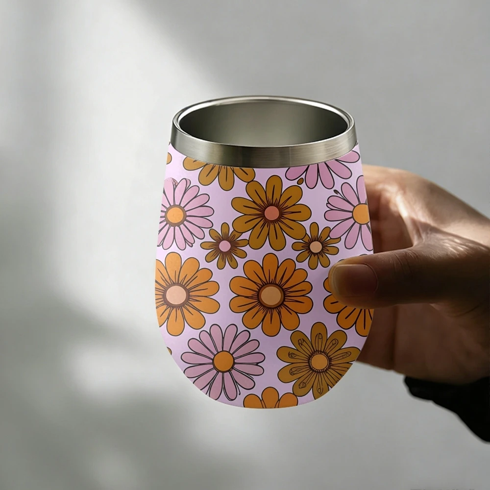 Groovy Flowers Vacuum Flasks 12oz Insulated with Lid Double Wall Vacuum Stainless Steel Cup Hot & Cold Drink Mug Gift