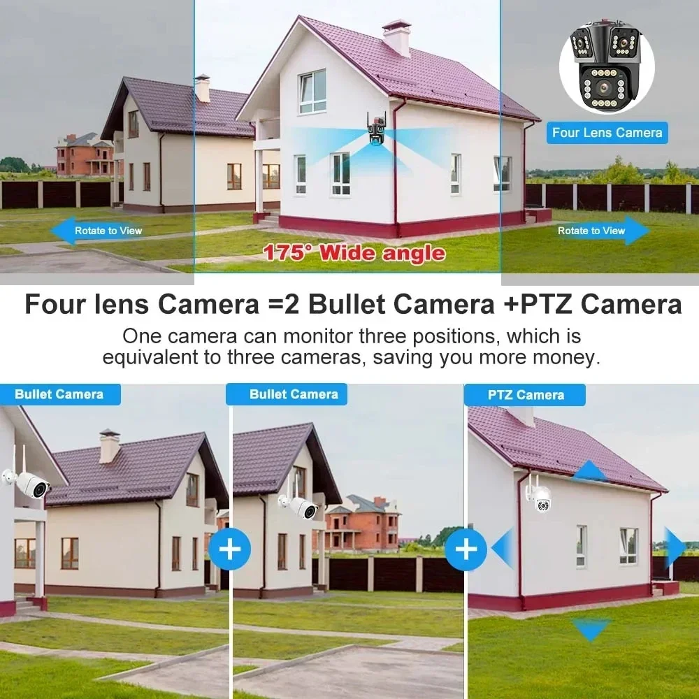 IPC360 HOME 5K 12MP WiFi cámara de vigilancia PTZ 3 lentes seguimiento automático Audio bidireccional Color visión nocturna cámara de seguridad exterior