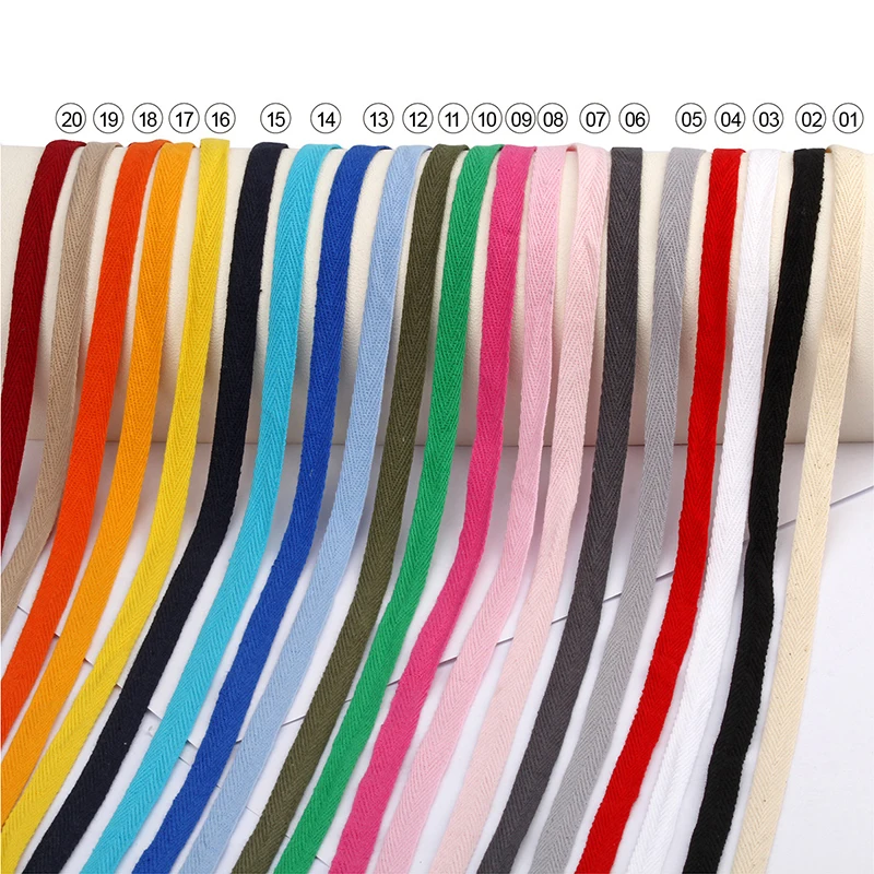 50 Yards/Roll 10mm Cotton Herringbone Twill Webbing Bias Binding Tape For Wrapping Clothes Bags Sewing Tape DIY Craft 37 Colors