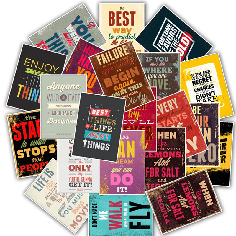 25Pcs Motivational Life Quotes Diary Stickers Skateboard Laptop Luggage Decals