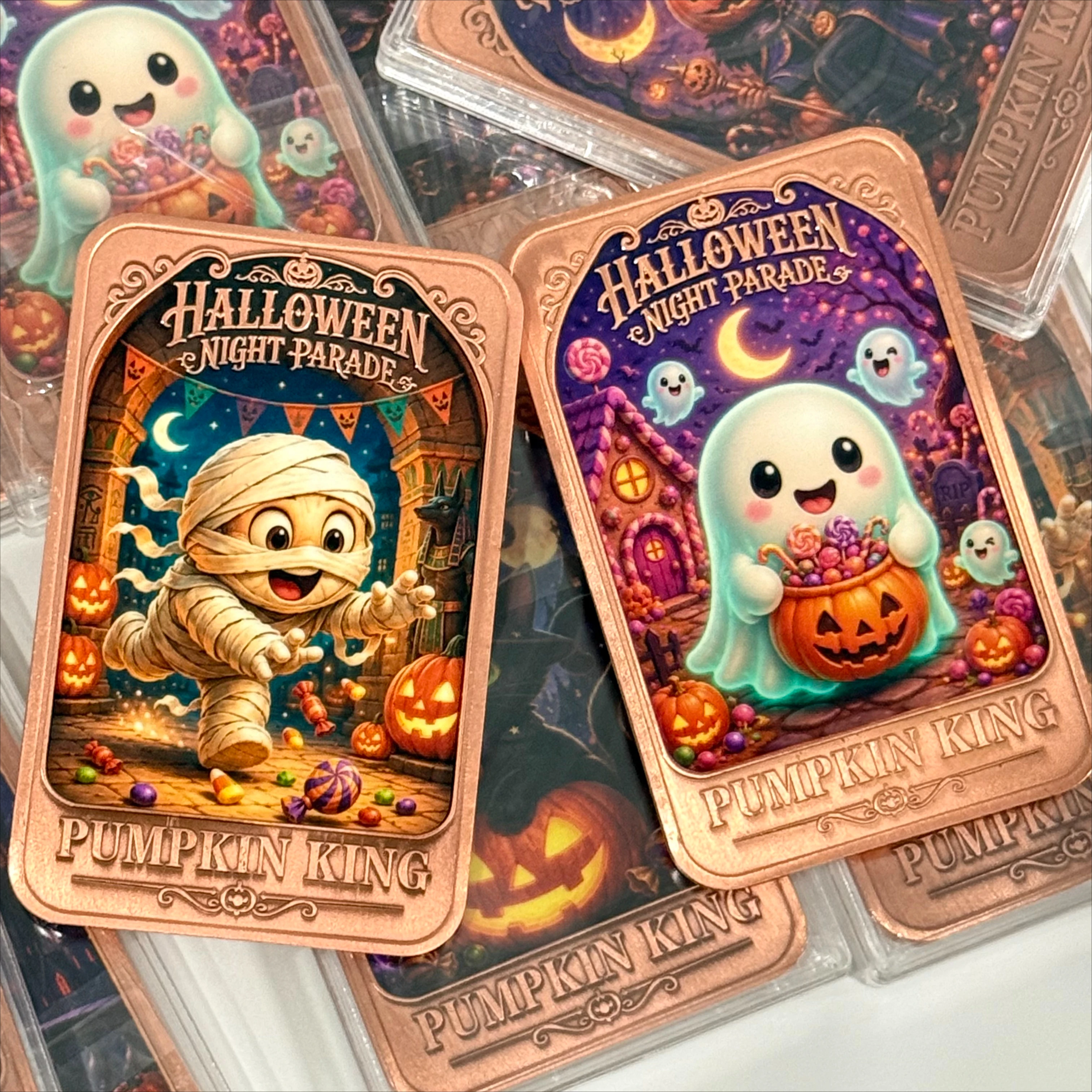 5 Ounce .999 Copper Bar Halloween Candy Ghost Design Color Painted Collectible Commemorative