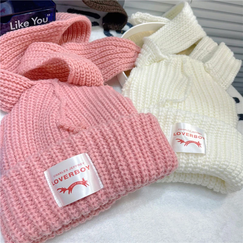 Cute Rabbit Long Ear Hat Knitted Hat Warm Cap Knit Letter Cap Unisex Cap Beanie Long Ear Hat Crochet Knitted Bunny Hat