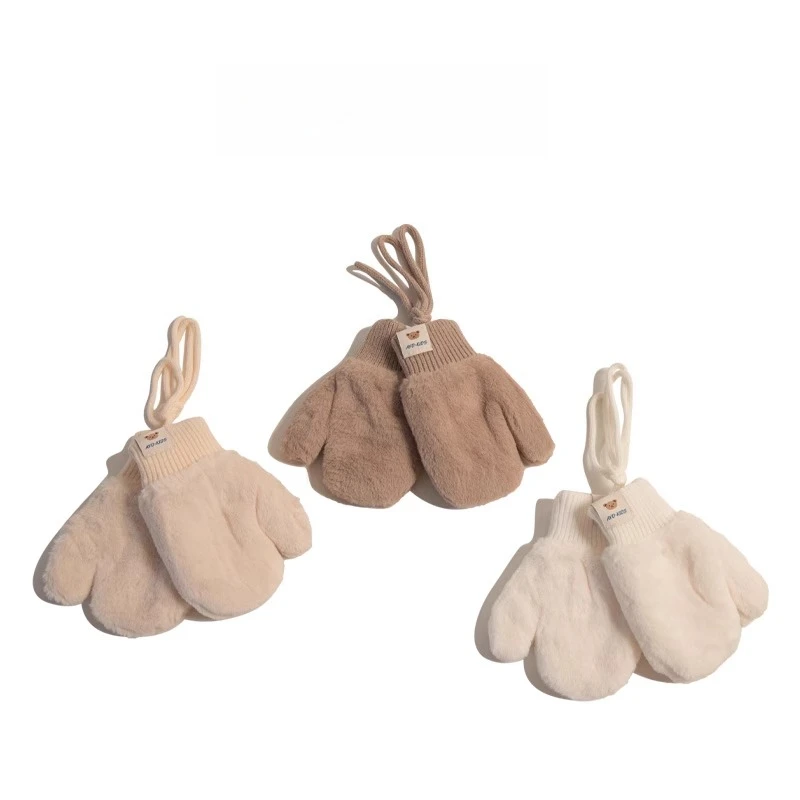 

Однотонные зимние теплые перчатки с этикеткой от 1 до 4 лет, утепленные перчатки для защиты от холода, подвесные перчатки для шеи, ветрозащитные детские перчатки, детские